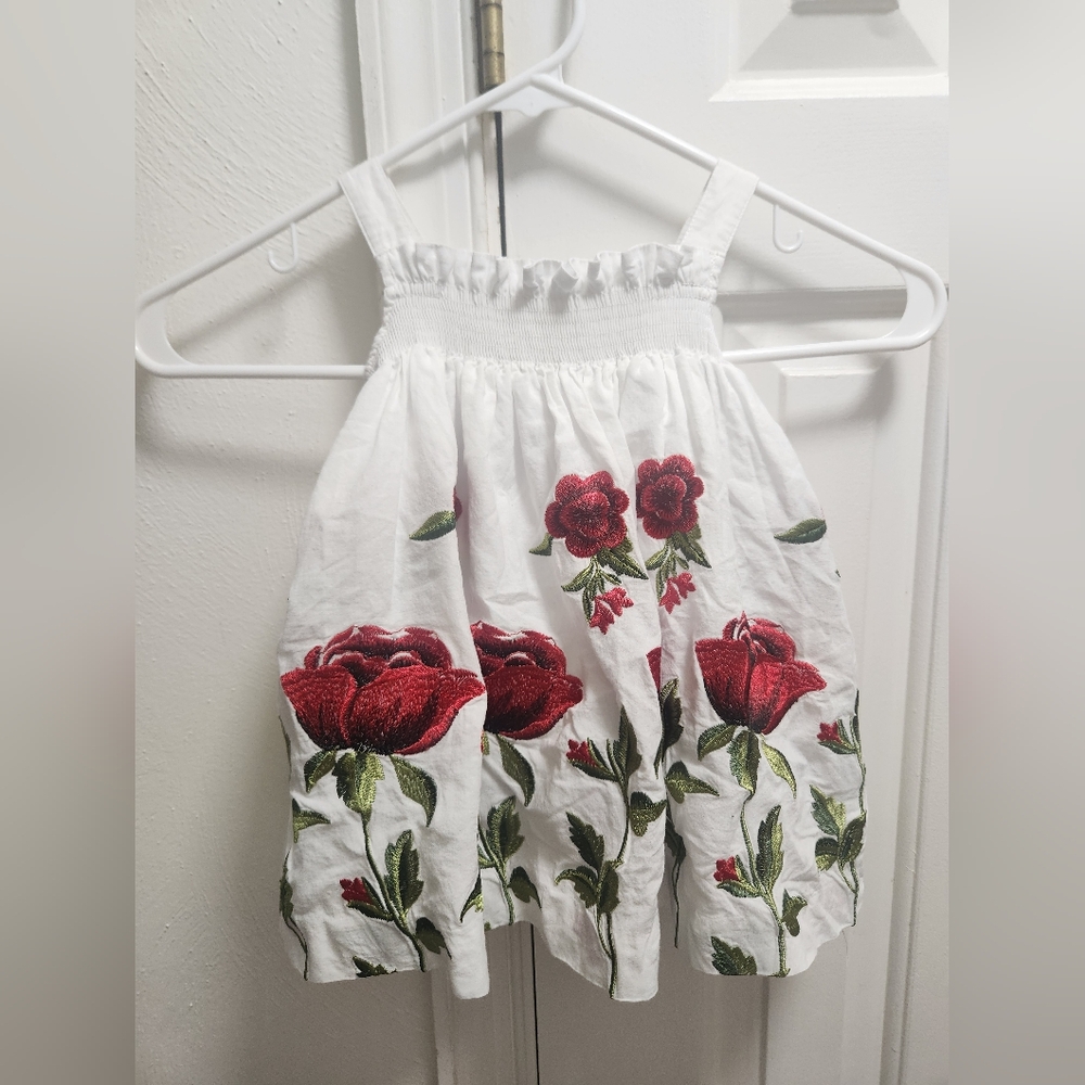 Edgehill Collection White Dress with Red Floral Embroidery Size 12 Months